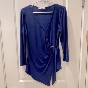 NEW…Beacon Apparel Side Ring Elegant Blue Wrap Top